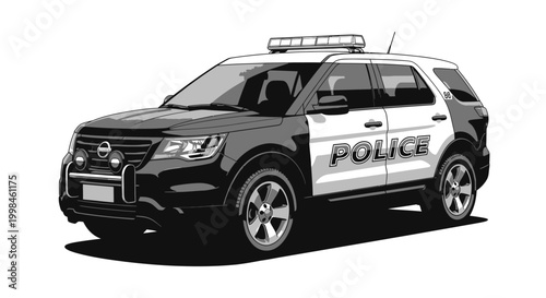 Police suv illustration black and white depiction of law enforcement vehicle