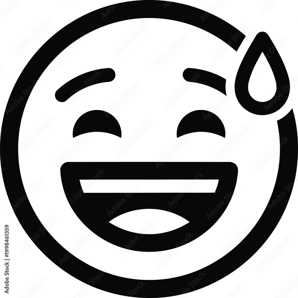 Fototapeta premium A black and white line drawing of a smiling face with a single teardrop conveying joyful sadness