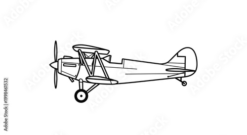 Vintage biplane side view isolated on white background for design elements