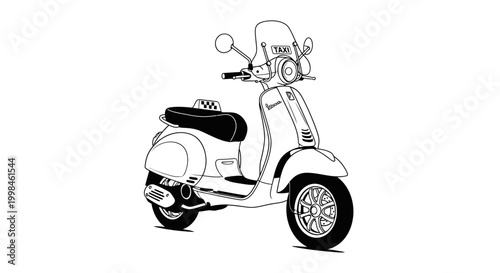 Vintage motor scooter taxi illustration against white background
