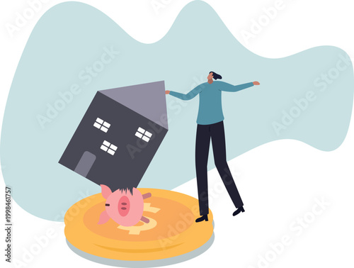 House expense and cost, too expensive payment or high interest rate mortgage .human life and situation.