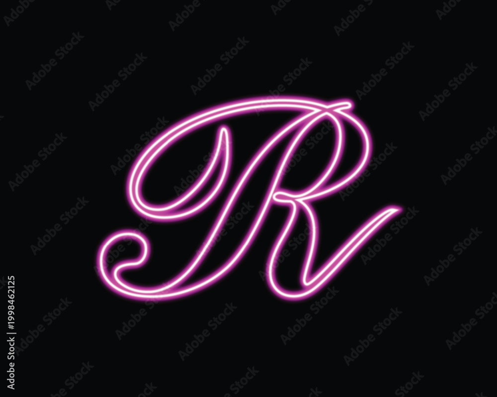 Fototapeta premium neon letter R pink glow