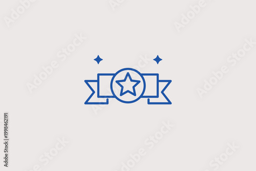 Award ribbon line icon for honorary mentions and successful completion of tasks. Decorative vector illustration for gift wrapping services and non-profit fundraiser recognition.