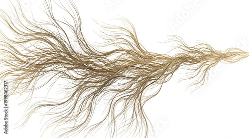 Abstract flowing golden lines resembling roots or hair