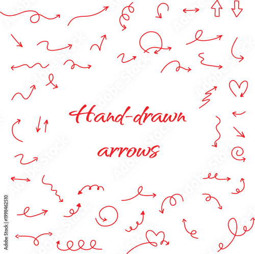 Arrows drawn by hand in red ink feature a variety of creative shapes and styles to highlight important information on a page.
