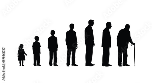 Stages of life represented by human figures in black silhouette