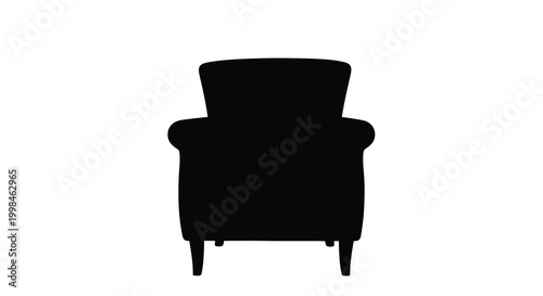 A dark silhouette of a classic armchair against a white background silhouette