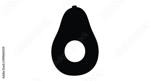 Simple black avocado depiction with a prominent seed silhouette