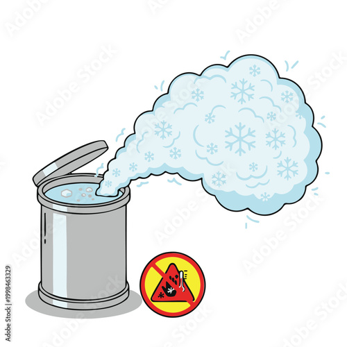 Open cryogenic container with freezing vapor emission.