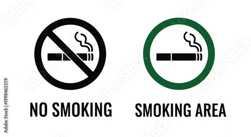 No smoking and smoking area signs with cigarette silhouettes