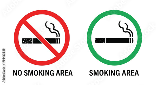 Prohibited and permitted smoking areas indicated by colorful circles silhouette
