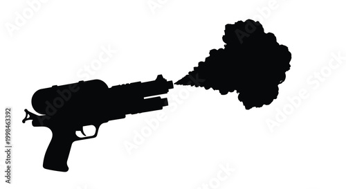 A black silhouette of a ray gun firing with smoke plume silhouette