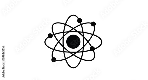 Atomic structure diagram featuring orbiting electrons a black silhouette