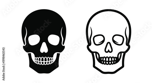 Two human skull depictions one solid and one outlined silhouette