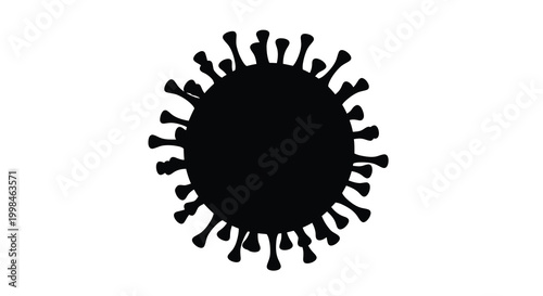 A dark circular form resembling a virus presented as a silhouette