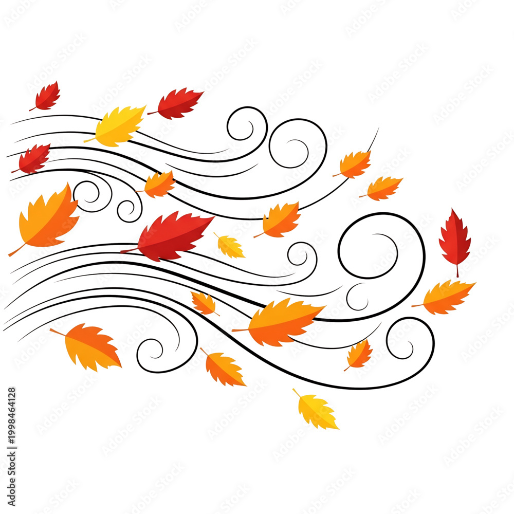 Obraz premium Wind blowing autumn leaves representing seasonal change and air movement.