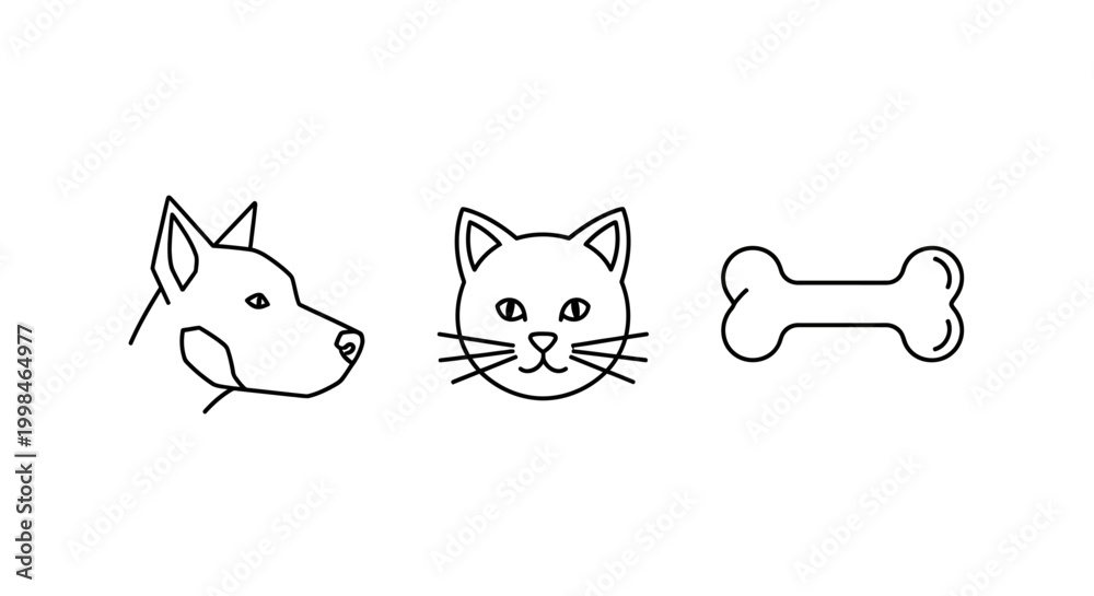 Fototapeta premium Stylized dog, cat, and bone icons.