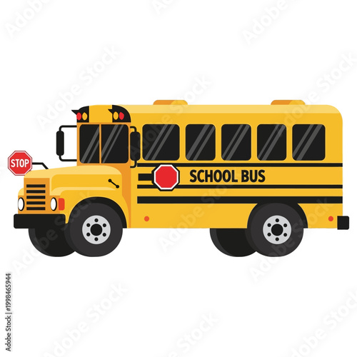 Bright Yellow School Bus with Stop Sign Illustration