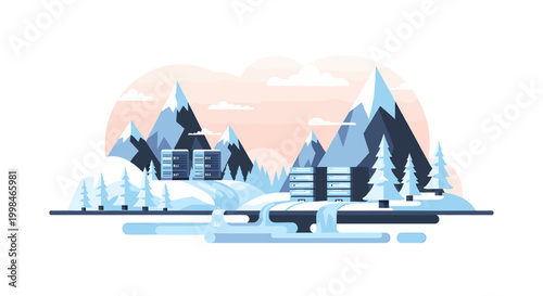 Fotografia A calming laptop display showcases a serene natural scene, suggesting a peaceful
