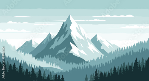 Quadro em tela A tranquil and scenic mountain forest view evokes serenity and inspires a sense of wonder
