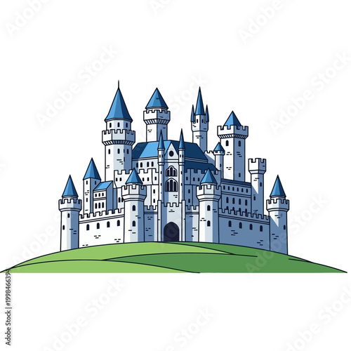 Fairytale Castle on Green Hill Illustration