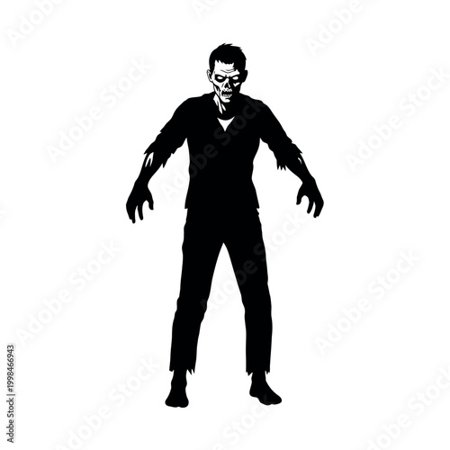 Grungy Black and White Zombie Silhouette Vector