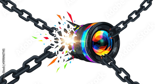 Broken Chain Lock with Light Effect.