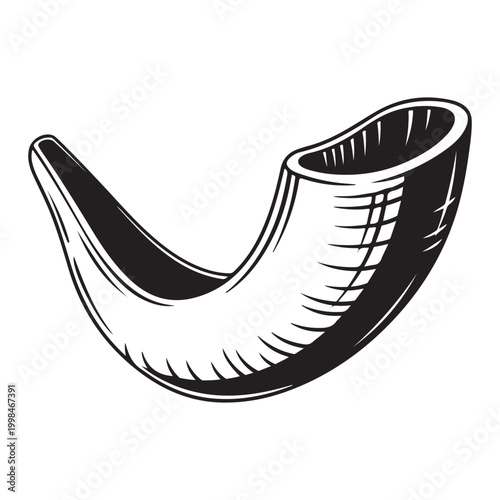 Traditional Jewish shofar ram horn vector illustration isolated on white background for Rosh Hashanah