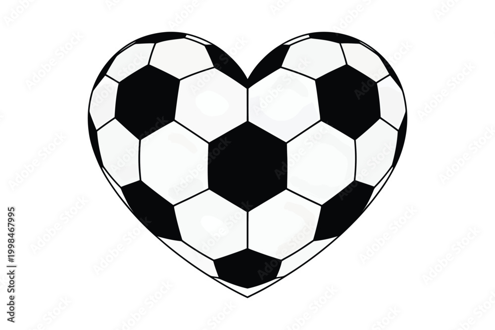 Fototapeta premium Heart shaped soccer ball design in black and white on transparent background high-quality professional detailed modern elegant stylish clean crisp.