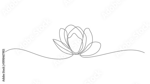 One continuous line drawing of beauty fresh lotus. Nature water plant ecology life beauty concept. Water lily flower hand drawn design one sketch outline drawing vector illustration.