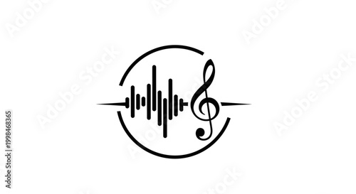 Abstract music logo design waveform treble clef and circular symbol