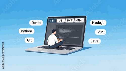 Tableau sur toile Person coding on laptop with programming languages