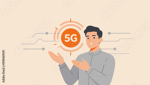 Man presenting 5G technology