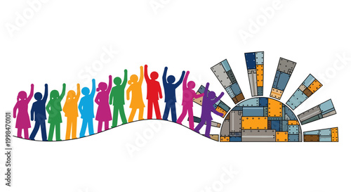 Diverse people celebrating together in colorful illustration