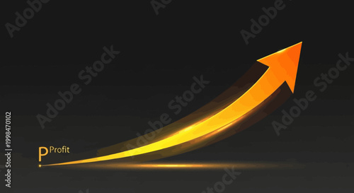 Profit Growth Concept With Orange Arrow Rising Upwards On Dark Background For Business Success