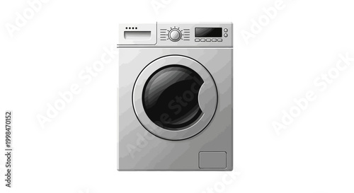Modern Washing Machine Standing Alone On White Background For Laundry And Household Concepts