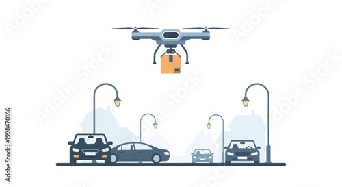 Drone delivering package to car, urban delivery concept