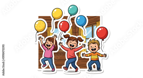 happy children playing with colorful balloons outdoors