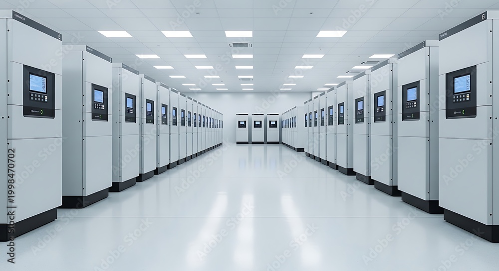 Obraz premium Modern Data Center - Rows of Servers in a Clean, Bright Environment.