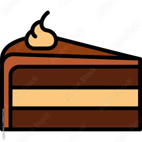 A slice of chocolate cake with cream topping on a plate indoors