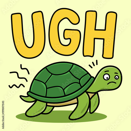 Grumpy turtle walking slowly with UGH text annoyed sticker