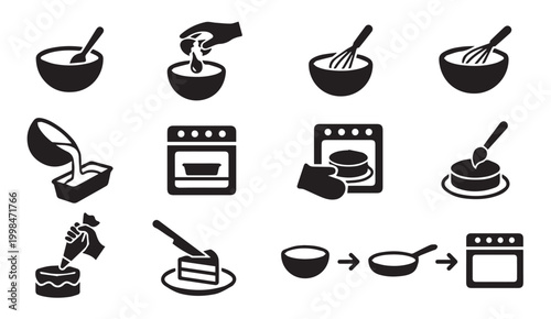 Set of baking and cooking process icons in flat vector style with illustration