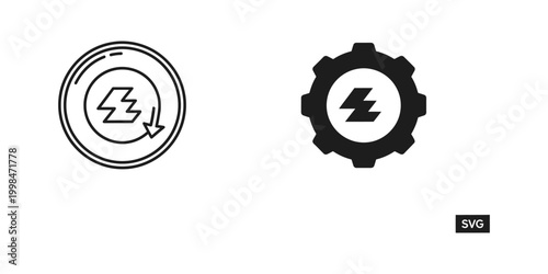 Symbols representing electrical energy and mechanical engineering concepts