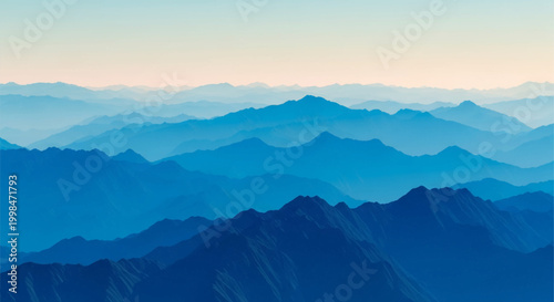 Layered mountain range illustration in shades of blue and pink