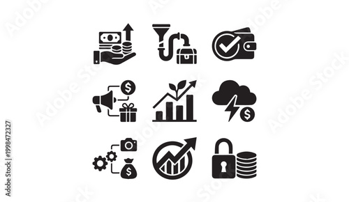 Finance and investment growth business icon set with business, investment