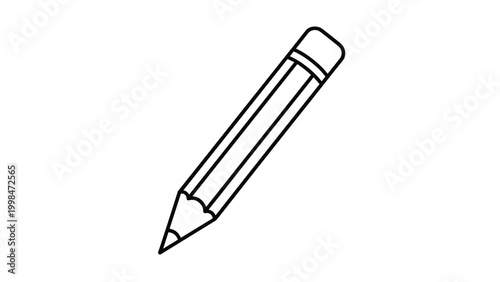 Minimalist black and white line drawing of a standard wooden pencil with an eraser on the end for creative artistic use.