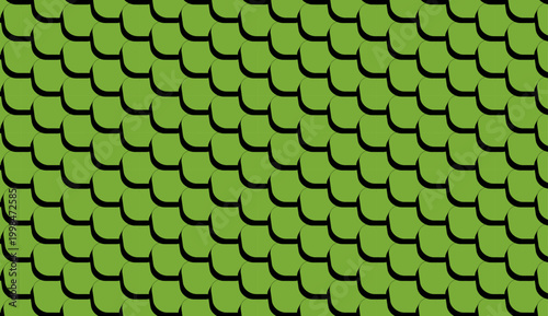 Green Fish Scales Seamless Pattern with Black Outline