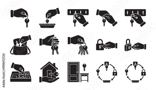 Keys and security lock access icons with security protection property