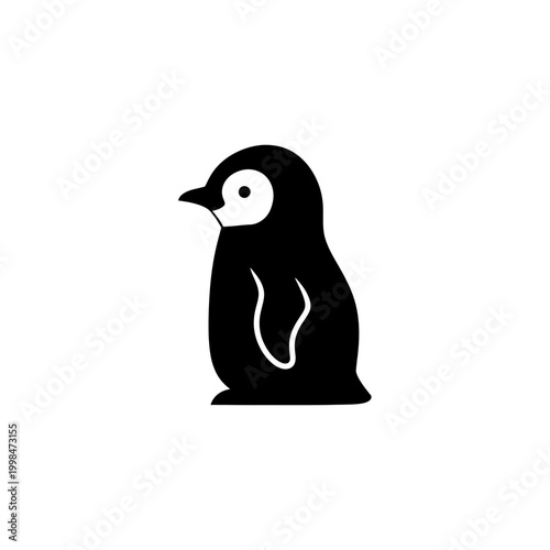 Cute Baby Penguin Illustration in Black.
