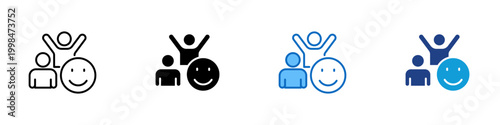 Customer Satisfaction Multiple Style Icon Design Vector - Users with smiley face representing customer satisfaction, positive experience, and service feedback
